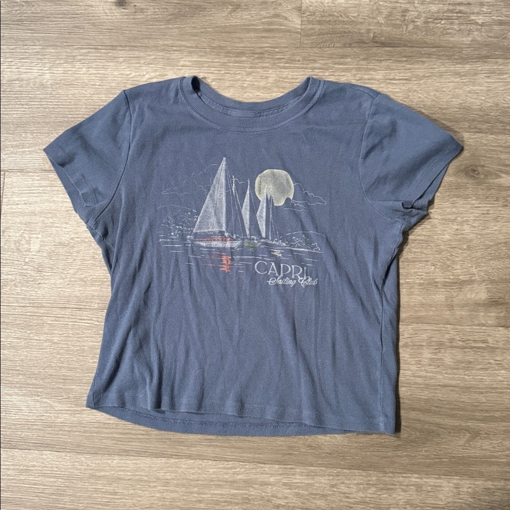 Hollister Ribbed Nautical Graphic Baby Tee — “Capri Sailing Club”